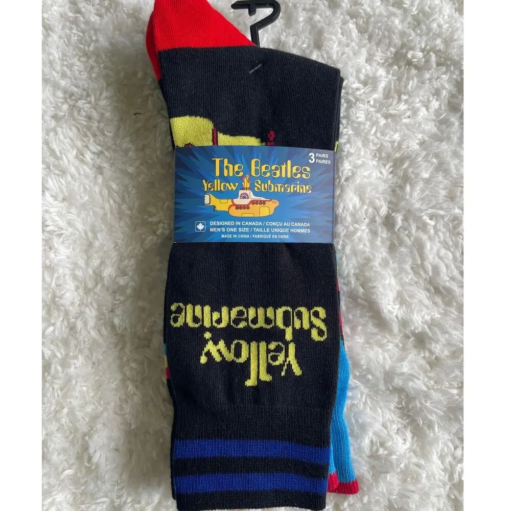 The Beatles Yellow Submarine Crew Socks 3 Pack Size 7–12 NEW Black Blue Mens